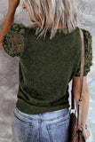 Women's Solid Color Knitted Top Lace Sleeve Knit Pullover