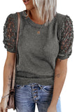 Women's Solid Color Knitted Top Lace Sleeve Knit Pullover