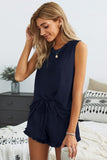 Crew Neck Tank and Drawstring Ruffled Shorts Lounge Set