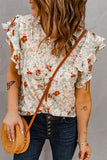 Women's Floral Ruffle Short Sleeve Tee Back Button Blouse