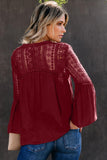 Women's Bell Sleeves V Neck Solid Shirt Bottom Down Crochet Blouse