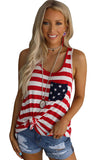 Red Stripes Stars Print Pocket Tank Top