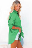 LC2553128-9-S, LC2553128-9-L, LC2553128-9-XL, LC2553128-9-2XL, LC2553128-9-M, Green Solid Color Button Up Tunic Oversized Shirt