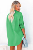 LC2553128-9-S, LC2553128-9-L, LC2553128-9-XL, LC2553128-9-2XL, LC2553128-9-M, Green Solid Color Button Up Tunic Oversized Shirt