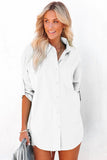 LC2553128-1-S, LC2553128-1-L, LC2553128-1-XL, LC2553128-1-2XL, LC2553128-1-M, White Solid Color Button Up Tunic Oversized Shirt