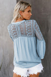 Women's Bell Sleeves V Neck Solid Shirt Bottom Down Crochet Blouse