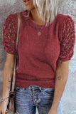 Women's Solid Color Knitted Top Lace Sleeve Knit Pullover