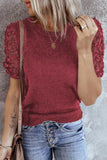 Women's Solid Color Knitted Top Lace Sleeve Knit Pullover