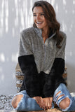 Charcoal White Zip Neck Oversize Fluffy Fleece Pullover