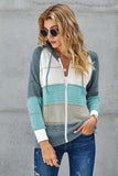 Zipped Front Colorblock Hollow-out Knit Hoodie