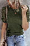 Women's Solid Color Knitted Top Lace Sleeve Knit Pullover