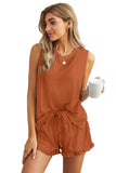 Crew Neck Tank and Drawstring Ruffled Shorts Lounge Set