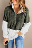 Charcoal White Zip Neck Oversize Fluffy Fleece Pullover