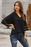 Women's Solid Loose Fit Blouse Flare Sleeve V Neck Chiffon Shirt