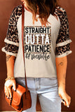 Womenn's Crew Neck Graphic Blouse Ruffled Leopard Sleeve Patchwork Top