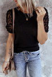 Women's Solid Color Knitted Top Lace Sleeve Knit Pullover