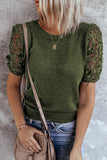 Women's Solid Color Knitted Top Lace Sleeve Knit Pullover