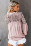 Women's Bell Sleeves V Neck Solid Shirt Bottom Down Crochet Blouse