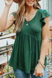 Women Ribbed Flounce Sleeve Babydoll Top V Neck High Waist Flowy Tank Top