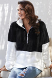 Charcoal White Zip Neck Oversize Fluffy Fleece Pullover