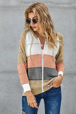 Zipped Front Colorblock Hollow-out Knit Hoodie