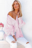 Smocked Cuffed Striped Oversized Boyfriend Shirt with Pocket