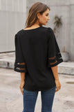 Women's Solid Loose Fit Blouse Flare Sleeve V Neck Chiffon Shirt