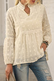 Women's Swiss Dot Split Neck Ruffle Babydoll Top Puff Sleeve Hollow Out Blouse