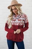 Christmas Elk Snowflake Color Block Cowl Neck Sweatshirt