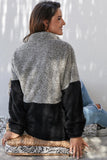 Charcoal White Zip Neck Oversize Fluffy Fleece Pullover