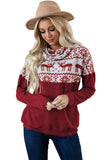 Christmas Elk Snowflake Color Block Cowl Neck Sweatshirt