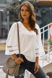 Women's Solid Loose Fit Blouse Flare Sleeve V Neck Chiffon Shirt