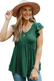 Women Ribbed Flounce Sleeve Babydoll Top V Neck High Waist Flowy Tank Top