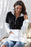 Charcoal White Zip Neck Oversize Fluffy Fleece Pullover