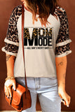 Womenn's Crew Neck Graphic Blouse Ruffled Leopard Sleeve Patchwork Top