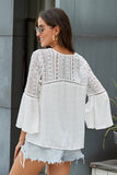 Women's Bell Sleeves V Neck Solid Shirt Bottom Down Crochet Blouse