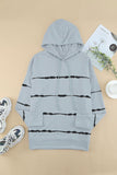 Tie-dye Striped Drawstring Hoodie with Side Split