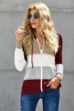 Zipped Front Colorblock Hollow-out Knit Hoodie