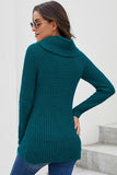 Slate Blue Buttoned Wrap Turtleneck Sweater