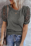 Women's Solid Color Knitted Top Lace Sleeve Knit Pullover