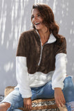 Charcoal White Zip Neck Oversize Fluffy Fleece Pullover