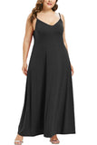 Plus Size Solid V Neck Maxi Cami Dress Black