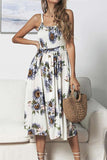 Women's Sleeveless Smocked Floral Midi Dress White