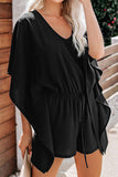 Solid V Neck Dolman Sleeve Romper Black