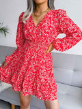 Puff Long Sleeve Floral Print Smocked Mini Dress