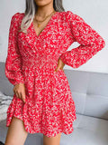 Puff Long Sleeve Floral Print Smocked Mini Dress