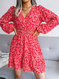 Puff Long Sleeve Floral Print Smocked Mini Dress