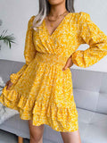 Puff Long Sleeve Floral Print Smocked Mini Dress