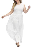 Women's Plus Size Sleeveless Jumpsuit with Chiffon Overlay