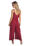 V Neck Spaghetti Straps Polka Dot Wide Leg Jumpsuit Ruby